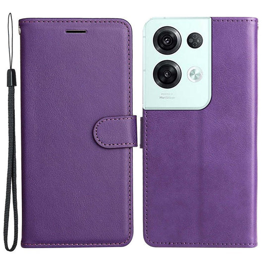 KT Leather Series-2 for Oppo Reno8 Pro 5G (Global Version) / Reno8 Pro+ (China) 5G Wallet Phone Case Solid Color PU Leather Magnetic Closure Flip Stand Cover with Strap - Purple