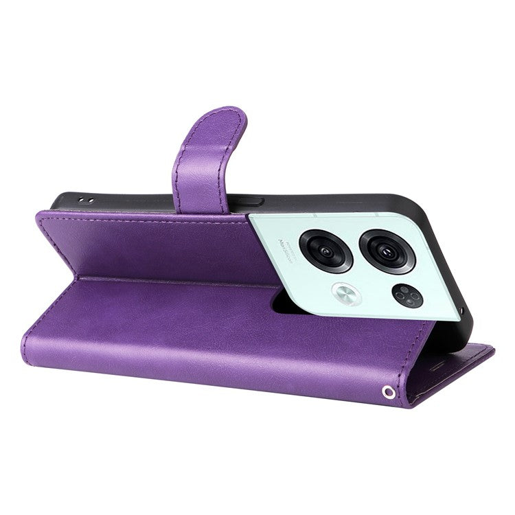 KT Leather Series-2 for Oppo Reno8 Pro 5G (Global Version) / Reno8 Pro+ (China) 5G Wallet Phone Case Solid Color PU Leather Magnetic Closure Flip Stand Cover with Strap - Purple