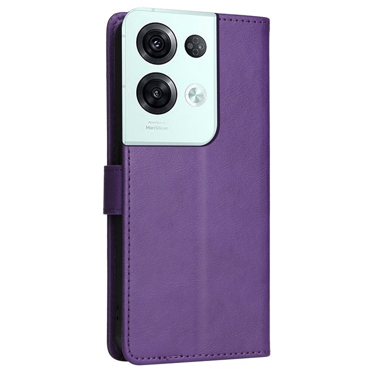 KT Leather Series-2 for Oppo Reno8 Pro 5G (Global Version) / Reno8 Pro+ (China) 5G Wallet Phone Case Solid Color PU Leather Magnetic Closure Flip Stand Cover with Strap - Purple