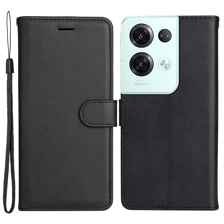 KT Leather Series-2 for Oppo Reno8 Pro 5G (Global Version) / Reno8 Pro+ (China) 5G Wallet Phone Case Solid Color PU Leather Magnetic Closure Flip Stand Cover with Strap - Black