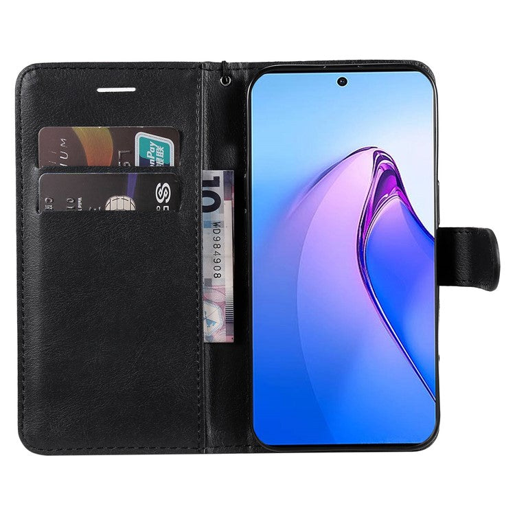 KT Leather Series-2 for Oppo Reno8 Pro 5G (Global Version) / Reno8 Pro+ (China) 5G Wallet Phone Case Solid Color PU Leather Magnetic Closure Flip Stand Cover with Strap - Black