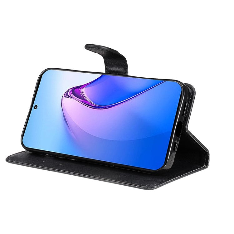 KT Leather Series-2 for Oppo Reno8 Pro 5G (Global Version) / Reno8 Pro+ (China) 5G Wallet Phone Case Solid Color PU Leather Magnetic Closure Flip Stand Cover with Strap - Black
