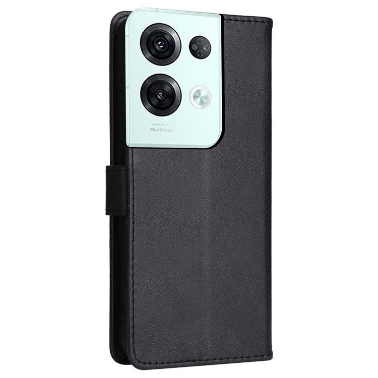 KT Leather Series-2 for Oppo Reno8 Pro 5G (Global Version) / Reno8 Pro+ (China) 5G Wallet Phone Case Solid Color PU Leather Magnetic Closure Flip Stand Cover with Strap - Black