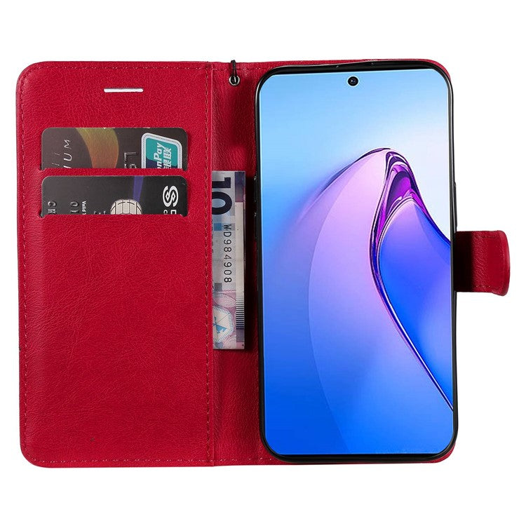 KT Leather Series-2 for Oppo Reno8 Pro 5G (Global Version) / Reno8 Pro+ (China) 5G Wallet Phone Case Solid Color PU Leather Magnetic Closure Flip Stand Cover with Strap - Red