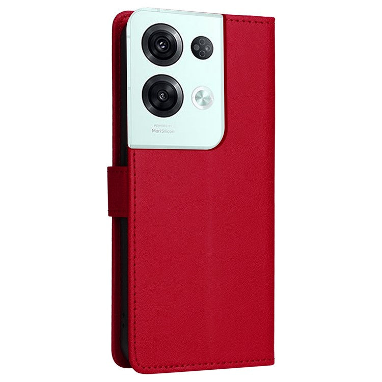 KT Leather Series-2 for Oppo Reno8 Pro 5G (Global Version) / Reno8 Pro+ (China) 5G Wallet Phone Case Solid Color PU Leather Magnetic Closure Flip Stand Cover with Strap - Red