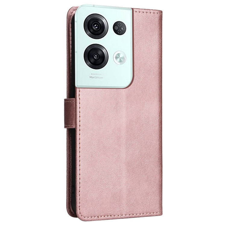 KT Leather Series-2 for Oppo Reno8 Pro 5G (Global Version) / Reno8 Pro+ (China) 5G Wallet Phone Case Solid Color PU Leather Magnetic Closure Flip Stand Cover with Strap - Rose Gold