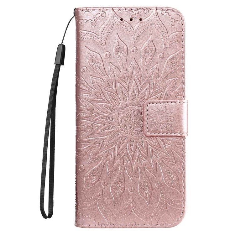 KT Imprinting Flower Series-1 for Motorola Edge 30 Fusion 5G / Moto S30 Pro 5G PU Leather Shockproof Case Sunflower Imprinted Stand Phone Wallet Cover - Rose Gold