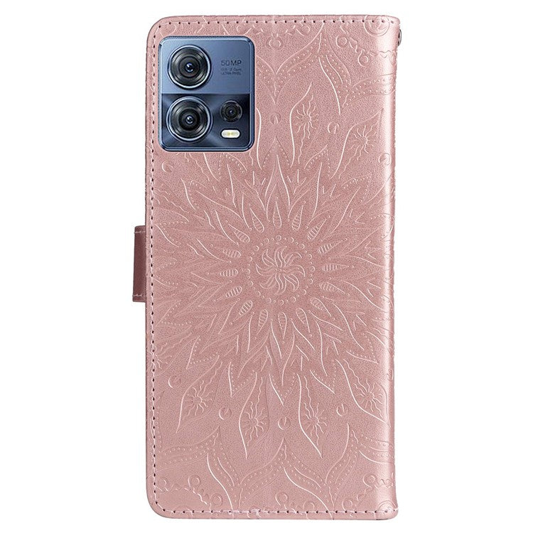 KT Imprinting Flower Series-1 for Motorola Edge 30 Fusion 5G / Moto S30 Pro 5G PU Leather Shockproof Case Sunflower Imprinted Stand Phone Wallet Cover - Rose Gold