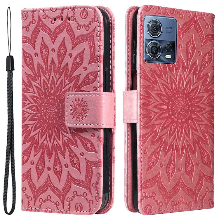 KT Imprinting Flower Series-1 for Motorola Edge 30 Fusion 5G / Moto S30 Pro 5G PU Leather Shockproof Case Sunflower Imprinted Stand Phone Wallet Cover - Pink