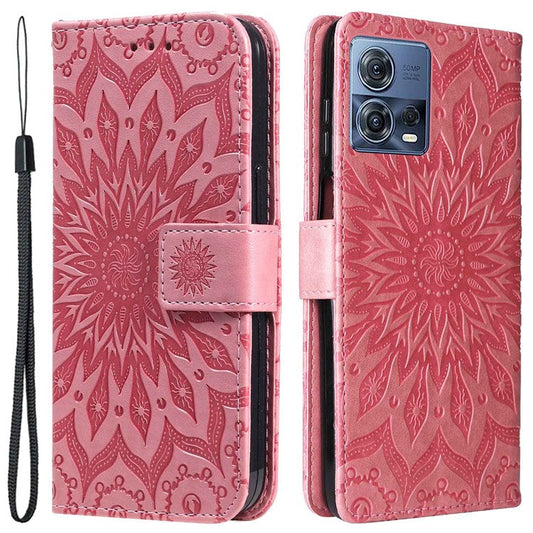 KT Imprinting Flower Series-1 for Motorola Edge 30 Fusion 5G / Moto S30 Pro 5G PU Leather Shockproof Case Sunflower Imprinted Stand Phone Wallet Cover - Pink