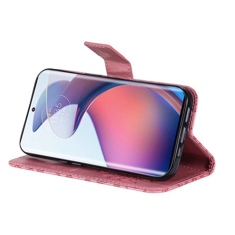 KT Imprinting Flower Series-1 for Motorola Edge 30 Fusion 5G / Moto S30 Pro 5G PU Leather Shockproof Case Sunflower Imprinted Stand Phone Wallet Cover - Pink