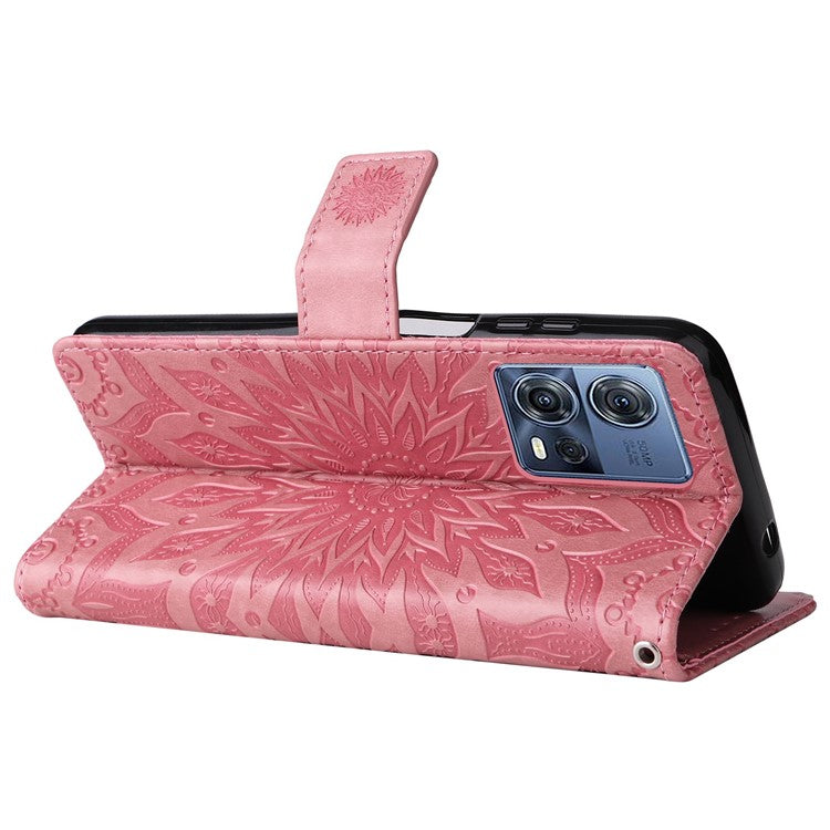 KT Imprinting Flower Series-1 for Motorola Edge 30 Fusion 5G / Moto S30 Pro 5G PU Leather Shockproof Case Sunflower Imprinted Stand Phone Wallet Cover - Pink