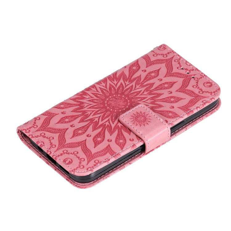 KT Imprinting Flower Series-1 for Motorola Edge 30 Fusion 5G / Moto S30 Pro 5G PU Leather Shockproof Case Sunflower Imprinted Stand Phone Wallet Cover - Pink