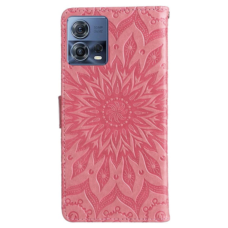 KT Imprinting Flower Series-1 for Motorola Edge 30 Fusion 5G / Moto S30 Pro 5G PU Leather Shockproof Case Sunflower Imprinted Stand Phone Wallet Cover - Pink