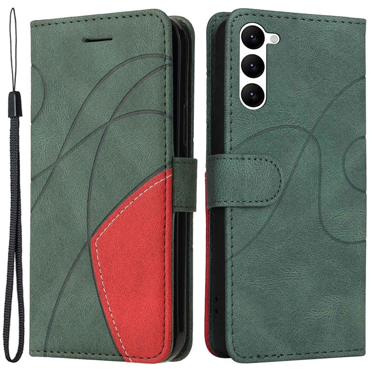 KT Leather Series-1 For Samsung Galaxy S23 Dual-color Splicing PU Leather Phone Wallet Case Viewing Stand Drop-proof Cover with Strap - Green