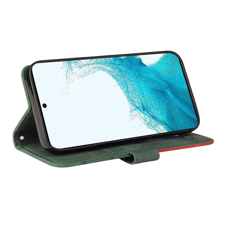 KT Leather Series-1 For Samsung Galaxy S23 Dual-color Splicing PU Leather Phone Wallet Case Viewing Stand Drop-proof Cover with Strap - Green