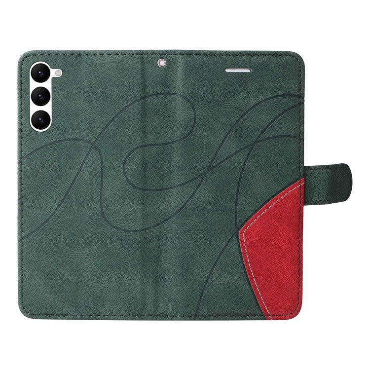KT Leather Series-1 For Samsung Galaxy S23 Dual-color Splicing PU Leather Phone Wallet Case Viewing Stand Drop-proof Cover with Strap - Green