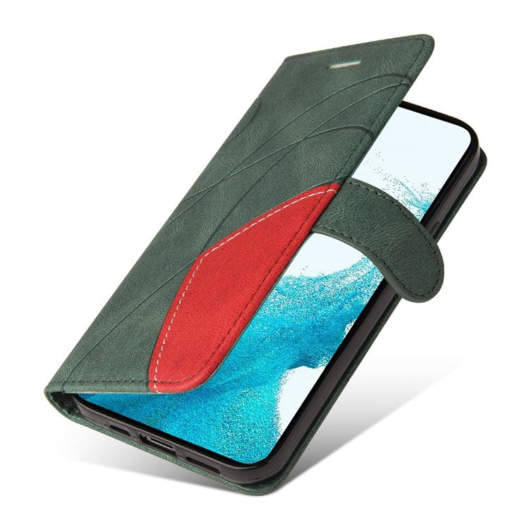 KT Leather Series-1 For Samsung Galaxy S23 Dual-color Splicing PU Leather Phone Wallet Case Viewing Stand Drop-proof Cover with Strap - Green