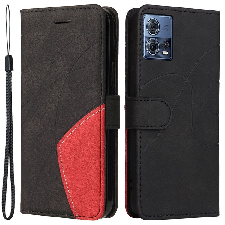 KT Leather Series-1 For Motorola Edge 30 Fusion 5G / Moto S30 Pro 5G Dual-color Splicing Full Coverage PU Leather Phone Wallet Case Stand Drop-proof Cover with Strap - Black