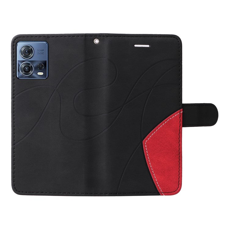 KT Leather Series-1 For Motorola Edge 30 Fusion 5G / Moto S30 Pro 5G Dual-color Splicing Full Coverage PU Leather Phone Wallet Case Stand Drop-proof Cover with Strap - Black