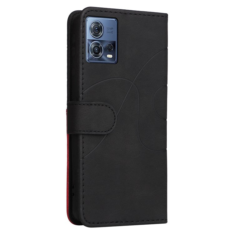 KT Leather Series-1 For Motorola Edge 30 Fusion 5G / Moto S30 Pro 5G Dual-color Splicing Full Coverage PU Leather Phone Wallet Case Stand Drop-proof Cover with Strap - Black
