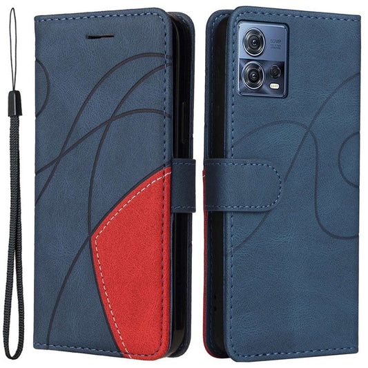 KT Leather Series-1 For Motorola Edge 30 Fusion 5G / Moto S30 Pro 5G Dual-color Splicing Full Coverage PU Leather Phone Wallet Case Stand Drop-proof Cover with Strap - Blue
