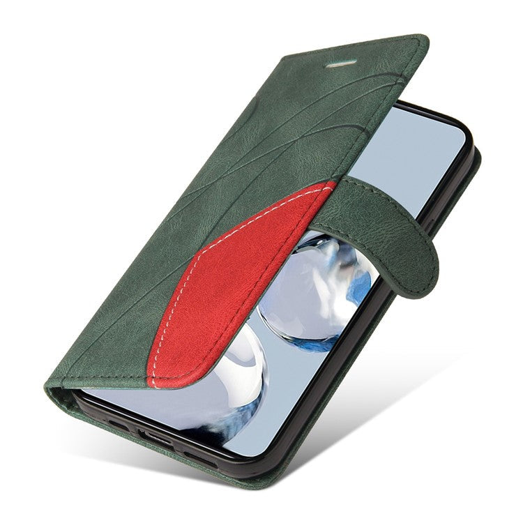 KT Leather Series-1 For Motorola Edge 30 Fusion 5G / Moto S30 Pro 5G Dual-color Splicing Full Coverage PU Leather Phone Wallet Case Stand Drop-proof Cover with Strap - Green