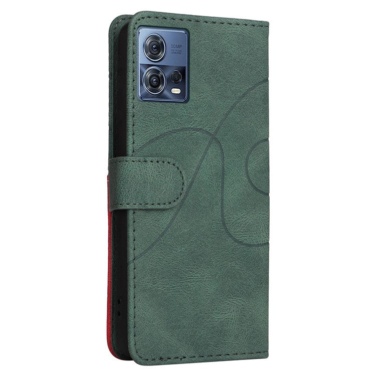 KT Leather Series-1 For Motorola Edge 30 Fusion 5G / Moto S30 Pro 5G Dual-color Splicing Full Coverage PU Leather Phone Wallet Case Stand Drop-proof Cover with Strap - Green