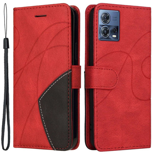 KT Leather Series-1 For Motorola Edge 30 Fusion 5G / Moto S30 Pro 5G Dual-color Splicing Full Coverage PU Leather Phone Wallet Case Stand Drop-proof Cover with Strap - Red