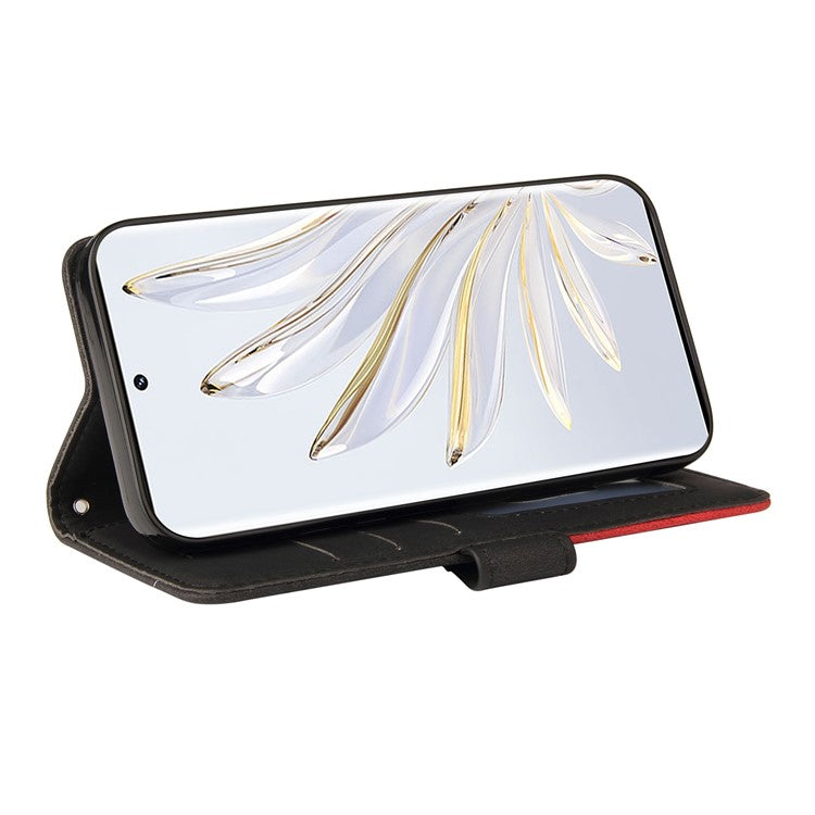 KT Leather Series-1 For Honor 70 5G Dual-color Splicing PU Leather Phone Wallet Case Stand Function Phone Cover with Strap - Black