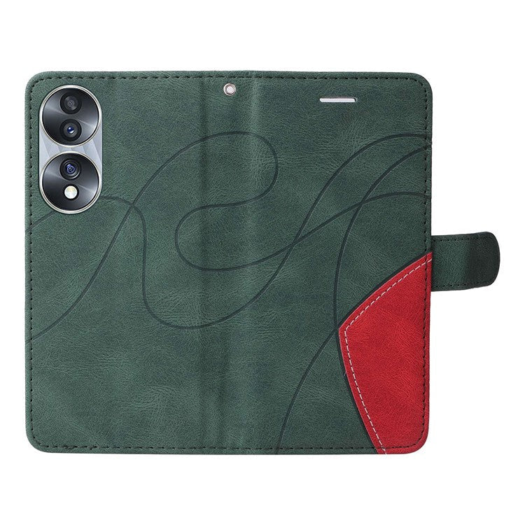 KT Leather Series-1 For Honor 70 5G Dual-color Splicing PU Leather Phone Wallet Case Stand Function Phone Cover with Strap - Green