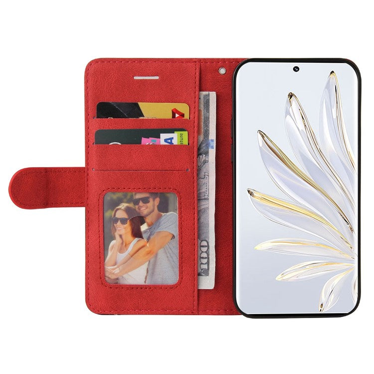 KT Leather Series-1 For Honor 70 5G Dual-color Splicing PU Leather Phone Wallet Case Stand Function Phone Cover with Strap - Red