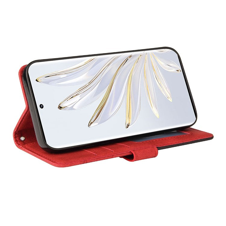 KT Leather Series-1 For Honor 70 5G Dual-color Splicing PU Leather Phone Wallet Case Stand Function Phone Cover with Strap - Red