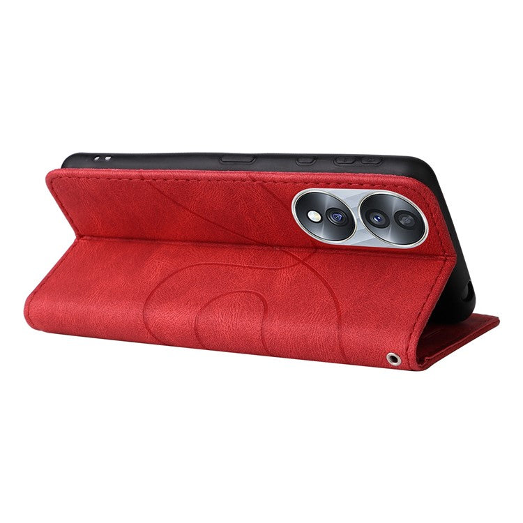 KT Leather Series-1 For Honor 70 5G Dual-color Splicing PU Leather Phone Wallet Case Stand Function Phone Cover with Strap - Red