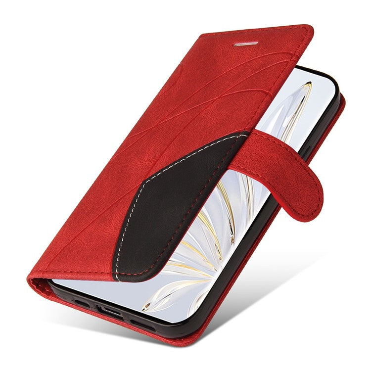 KT Leather Series-1 For Honor 70 5G Dual-color Splicing PU Leather Phone Wallet Case Stand Function Phone Cover with Strap - Red