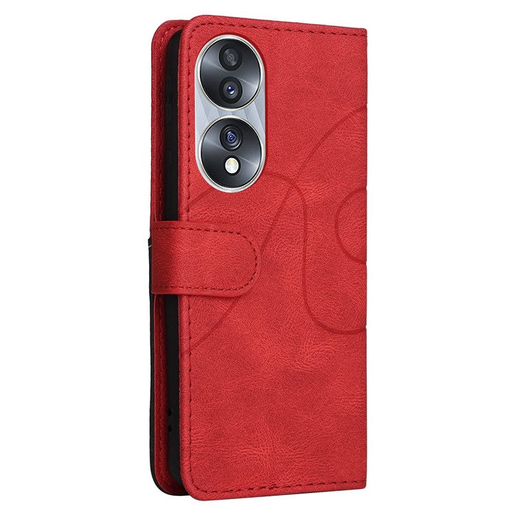 KT Leather Series-1 For Honor 70 5G Dual-color Splicing PU Leather Phone Wallet Case Stand Function Phone Cover with Strap - Red