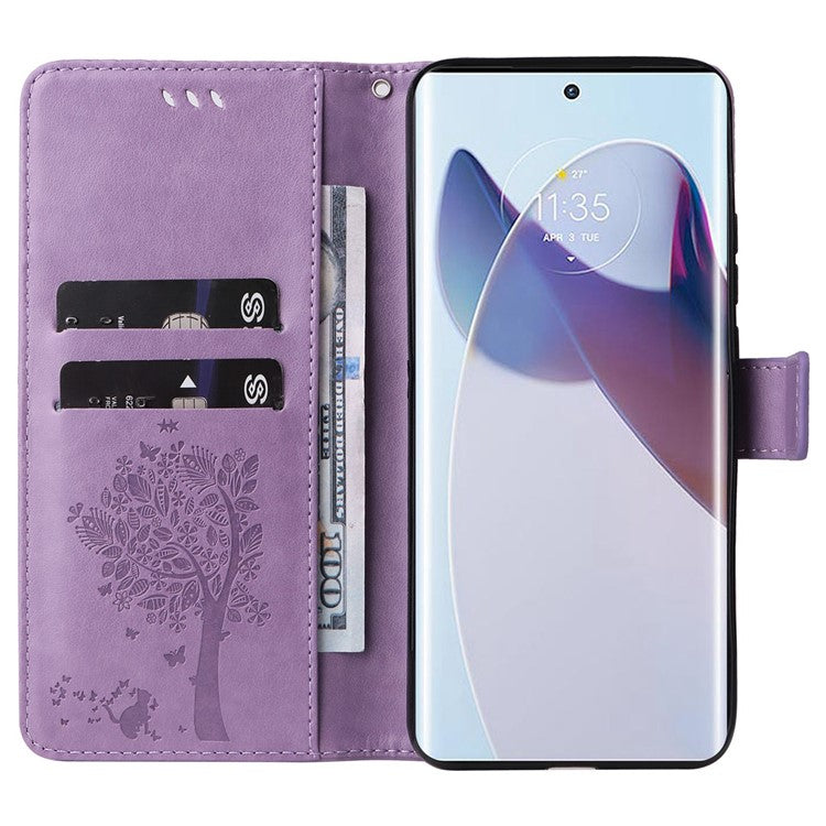 KT Imprinting Flower Series-3 for Motorola Moto X30 Pro 5G / Edge 30 Ultra 5G Phone Case Imprinted Cat Tree Pattern Wallet Stand Drop Prevention PU Leather Phone Cover - Light Purple