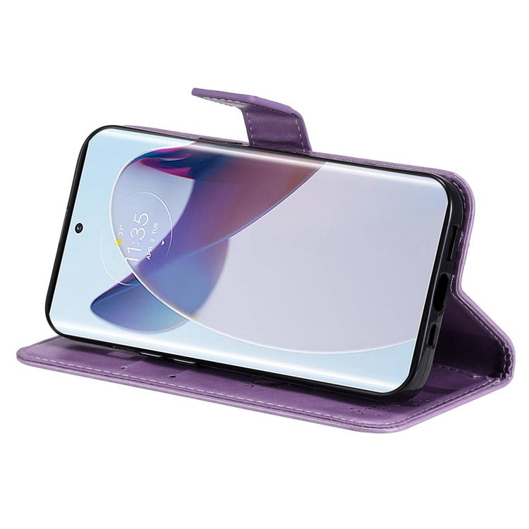 KT Imprinting Flower Series-3 for Motorola Moto X30 Pro 5G / Edge 30 Ultra 5G Phone Case Imprinted Cat Tree Pattern Wallet Stand Drop Prevention PU Leather Phone Cover - Light Purple