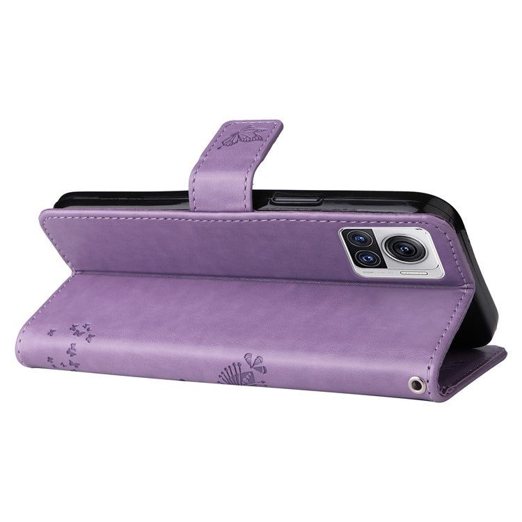 KT Imprinting Flower Series-3 for Motorola Moto X30 Pro 5G / Edge 30 Ultra 5G Phone Case Imprinted Cat Tree Pattern Wallet Stand Drop Prevention PU Leather Phone Cover - Light Purple