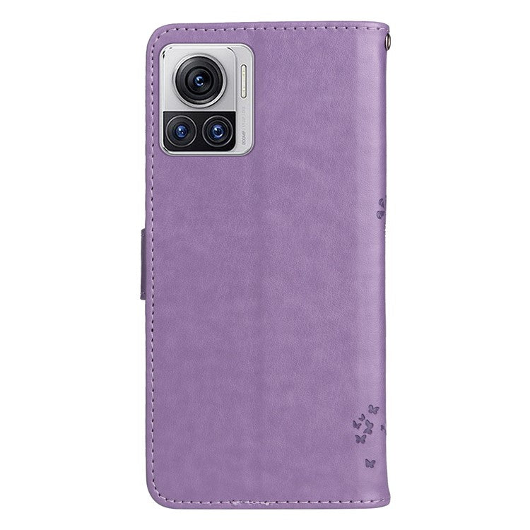 KT Imprinting Flower Series-3 for Motorola Moto X30 Pro 5G / Edge 30 Ultra 5G Phone Case Imprinted Cat Tree Pattern Wallet Stand Drop Prevention PU Leather Phone Cover - Light Purple