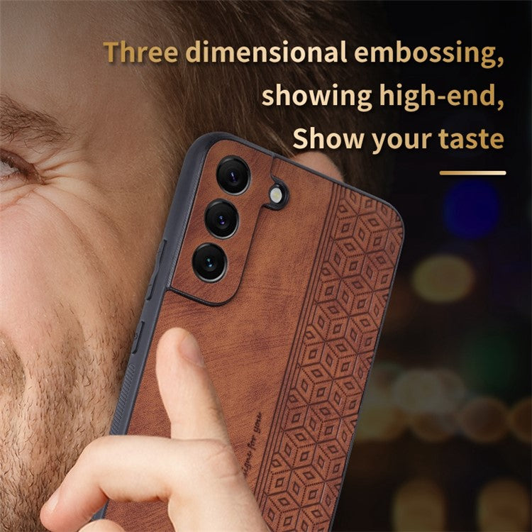 AZNS For Samsung Galaxy S22+ 5G Cell Phone Cover Shell Imprinted Pattern PU Leather+TPU Non-slip Phone Case - Blue