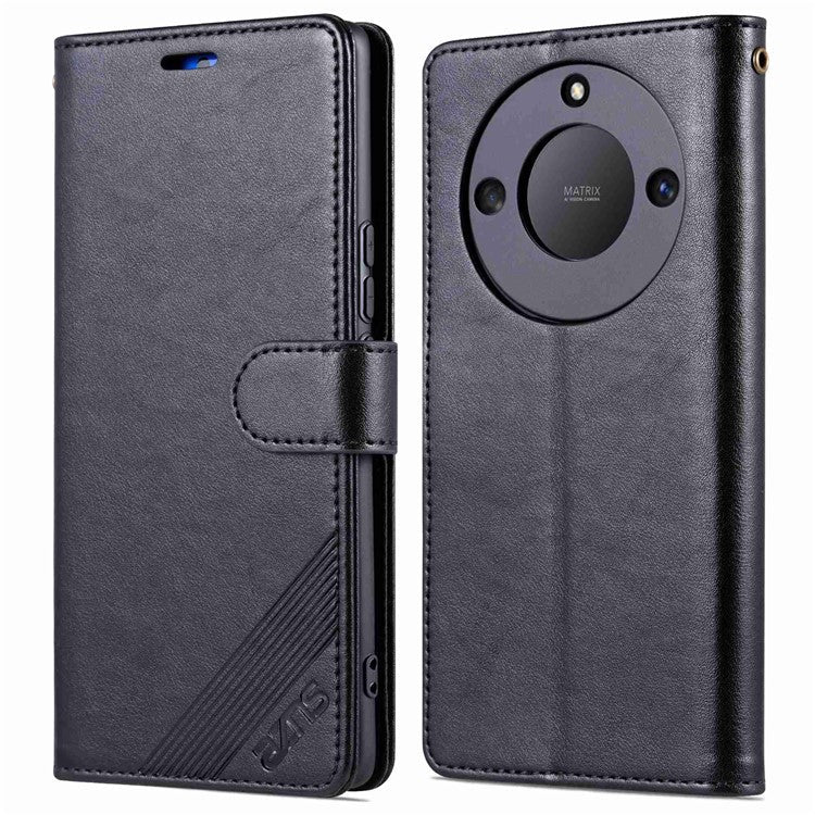 AZNS Stand Wallet Phone Case for Honor X40 5G , Shockproof Textured PU Leather Folio Flip Protective Cover - Black