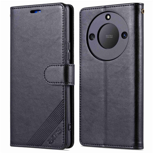 AZNS Stand Wallet Phone Case for Honor X40 5G , Shockproof Textured PU Leather Folio Flip Protective Cover - Black