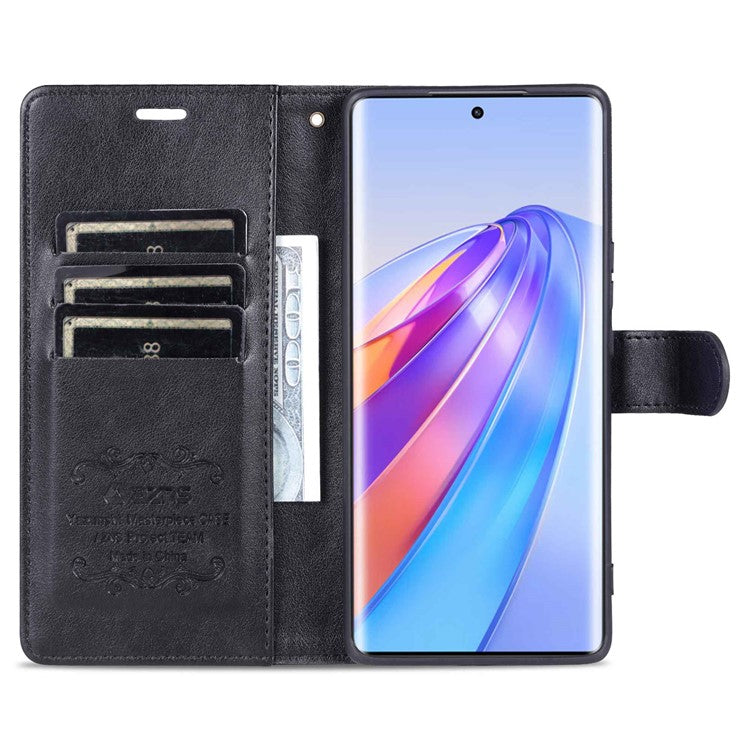 AZNS Stand Wallet Phone Case for Honor X40 5G , Shockproof Textured PU Leather Folio Flip Protective Cover - Black