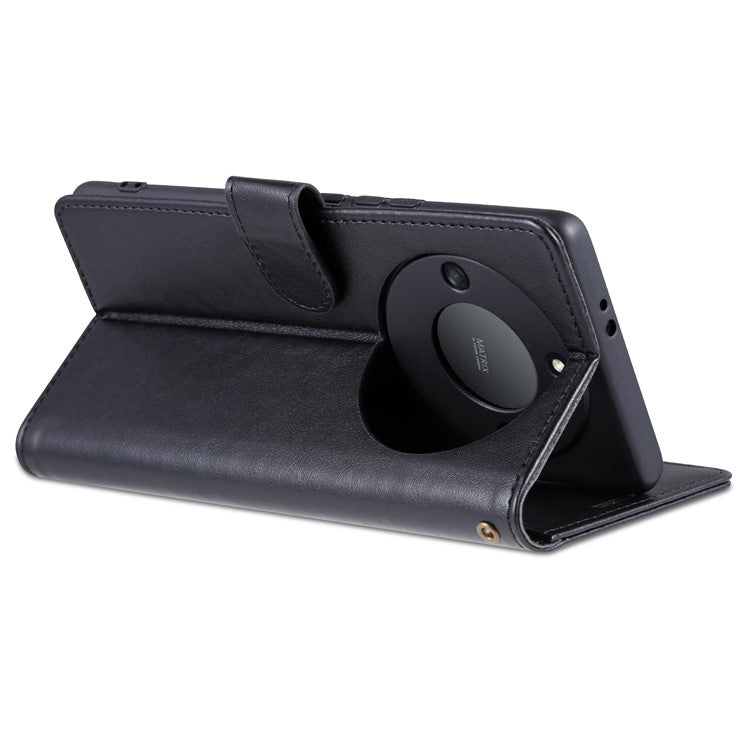 AZNS Stand Wallet Phone Case for Honor X40 5G , Shockproof Textured PU Leather Folio Flip Protective Cover - Black