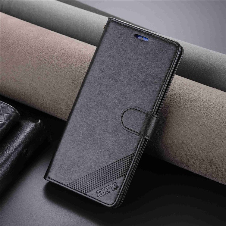 AZNS Stand Wallet Phone Case for Honor X40 5G , Shockproof Textured PU Leather Folio Flip Protective Cover - Black
