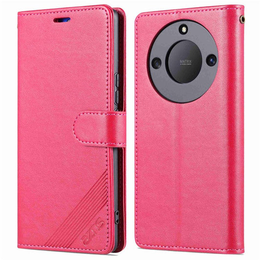 AZNS Stand Wallet Phone Case for Honor X40 5G , Shockproof Textured PU Leather Folio Flip Protective Cover - Red