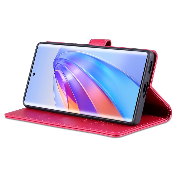 AZNS Stand Wallet Phone Case for Honor X40 5G , Shockproof Textured PU Leather Folio Flip Protective Cover - Red