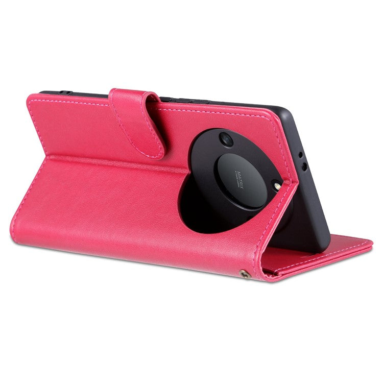 AZNS Stand Wallet Phone Case for Honor X40 5G , Shockproof Textured PU Leather Folio Flip Protective Cover - Red