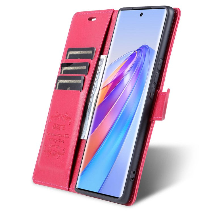 AZNS Stand Wallet Phone Case for Honor X40 5G , Shockproof Textured PU Leather Folio Flip Protective Cover - Red
